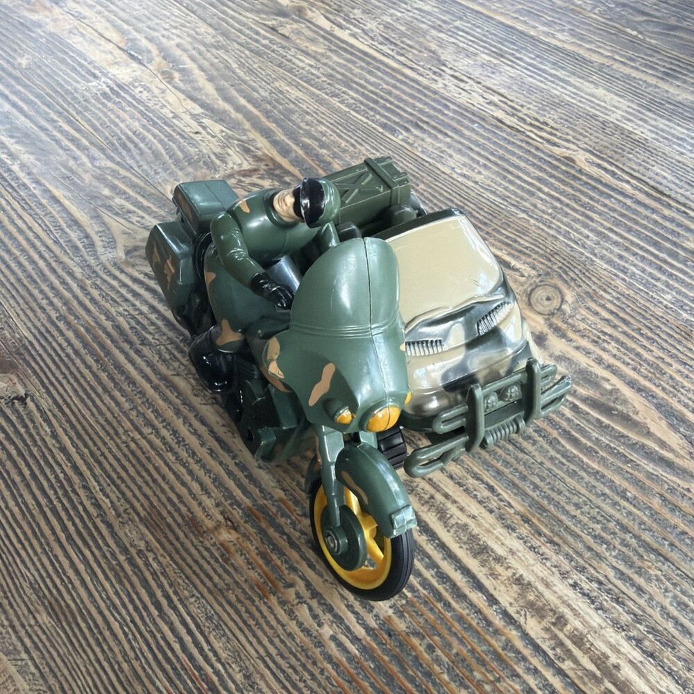 Vintage Lanard The Corps Green Camo Motorcycle with Sidecar & Action Figure 3.75